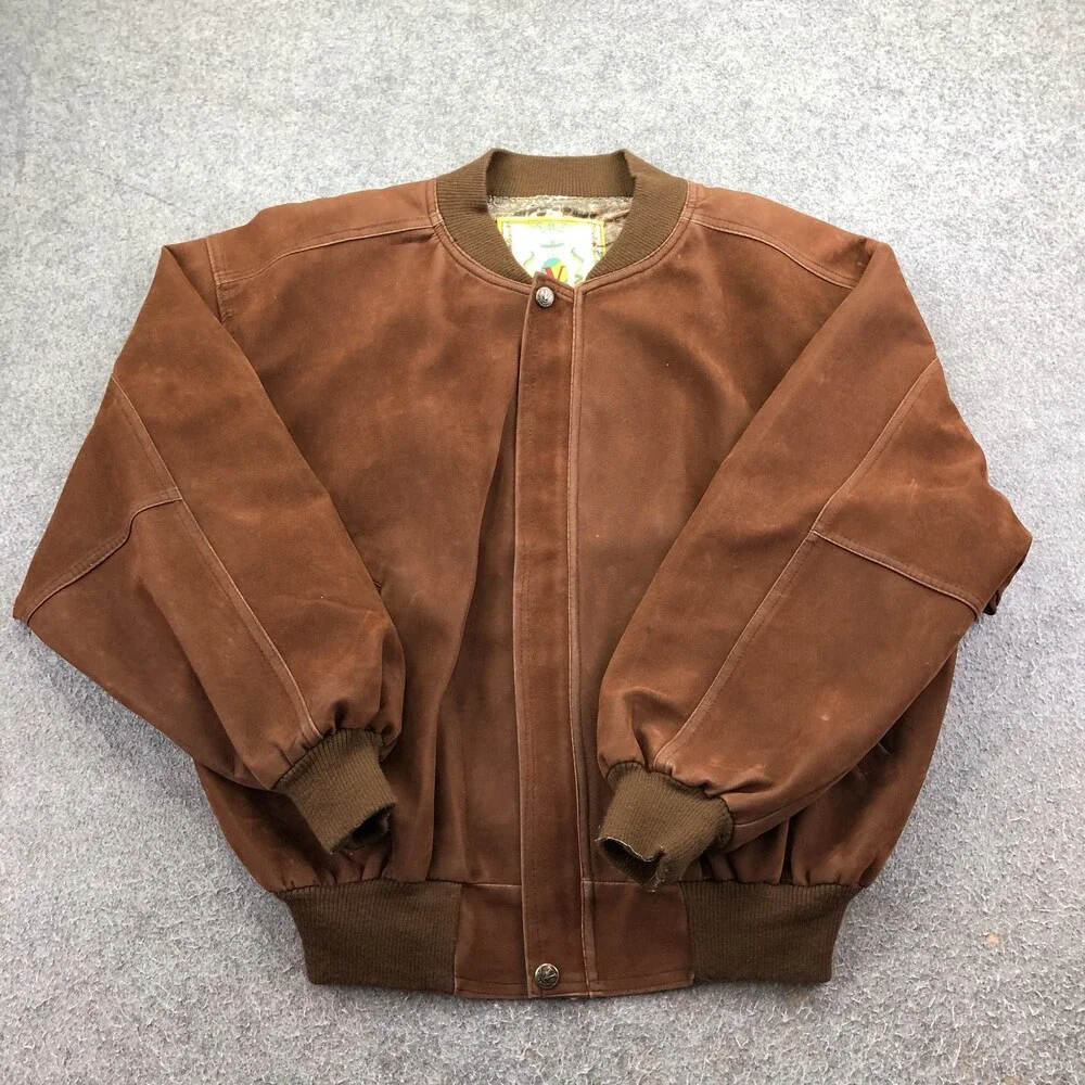 Suede Jacket Mens Medium Brown Bomber Full Zip Lined Made In Italy Paisley